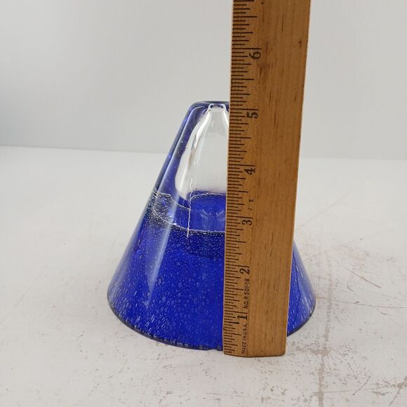 Vintage Hand Blown Art Glass Oil Lamp Half Hourglass Cobalt Blue Glass Decor 5" - Picture 13 of 13